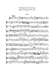 Partition hautbois 1, 2, Piano Concerto No.27, B♭ major, Mozart, Wolfgang Amadeus