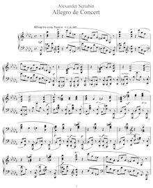 Partition complète, Allegro de Concert, Op.18, b♭ minor, Scriabin, Aleksandr