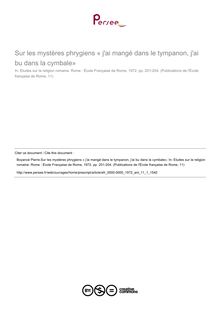 Sur les mystères phrygiens « j ai mangé dans le tympanon, j ai bu dans la cymbale» - article ; n°1 ; vol.11, pg 201-204