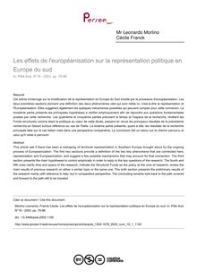 Les effets de l européanisation sur la représentation politique en Europe du sud - article ; n°1 ; vol.19, pg 79-96