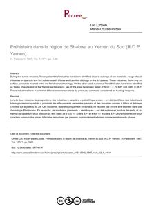 Préhistoire dans la région de Shabwa au Yemen du Sud (R.D.P. Yemen) - article ; n°1 ; vol.13, pg 5-22