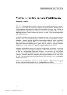 Violence et milieu social à l adolescence