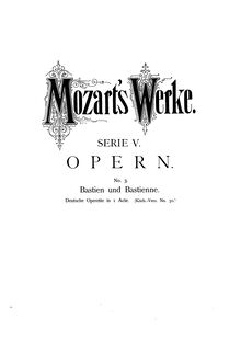 Partition Contents, Bastien und Bastienne, Mozart, Wolfgang Amadeus