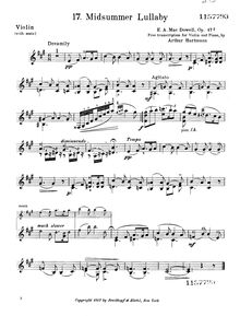 Partition de violon, 8 chansons, MacDowell, Edward
