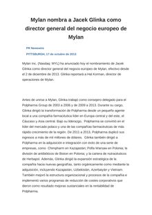 Mylan nombra a Jacek Glinka como director general del negocio europeo de Mylan