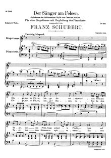 Partition voix + partition de piano, Der Sänger am Felsen, D.482