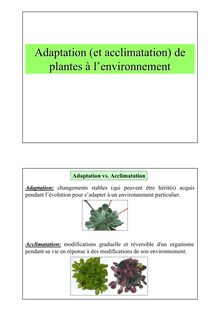 Adaptation (et acclimatation) de plantes à l'environnement