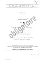 Baccalauréat Général (Session 2003) - Enseignement Obligatoire - Série: ES - Epreuve de  Mathématiques  3MAOEPO1