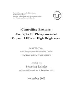 Controlling excitons [Elektronische Ressource] : concepts for phosphorescent organic LEDs at high brightness / vorgelegt von Sebastian Reineke