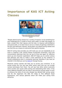 Importance of KAS ICT Acting Classes