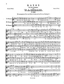 Partition complète, Canon pour 3 voix, Sie ist dahin, C minor, Mozart, Wolfgang Amadeus