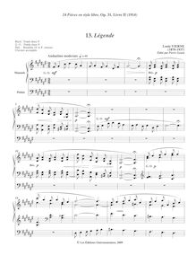 Partition , Légende, 24 Pièces en style libre pour Orgue ou Harmonium, Op.31
