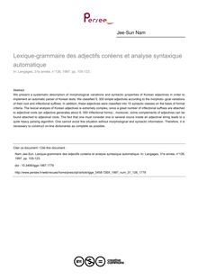 Lexique-grammaire des adjectifs coréens et analyse syntaxique automatique - article ; n°126 ; vol.31, pg 105-123