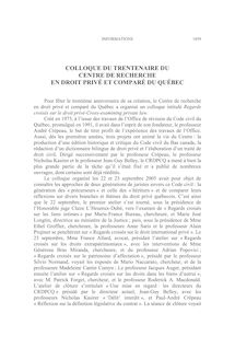 Colloque du trentenaire du Centre de recherche en droit privé et comparé du Québec (Montréal, 22-23 septembre 2005) - autre ; n°4 ; vol.57, pg 1059-1060