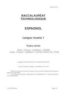 Bac Techno 2017 LV1 Espagnol