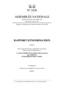 Rapport d information déposé par la Délégation de l Assemblée nationale pour l Union européenne sur la brevetabilité des inventions mises en oeuvre par ordinateur