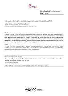 Place de l imitation-modélisation parmi les modalités relationnelles d acquisition - article ; n°1 ; vol.92, pg 23-30