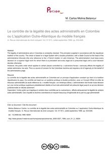 Le contrôle de la légalité des actes administratifs en Colombie ou L application Outre-Atlantique du modèle français - article ; n°3 ; vol.51, pg 633-648
