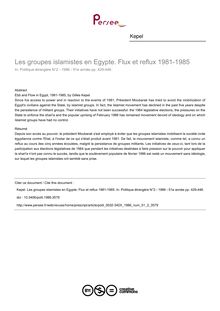 Les groupes islamistes en Egypte. Flux et reflux 1981-1985 - article ; n°2 ; vol.51, pg 429-446