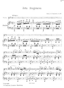 Partition violon et partition de piano, Jota aragonesa, Op.27, Sarasate, Pablo de