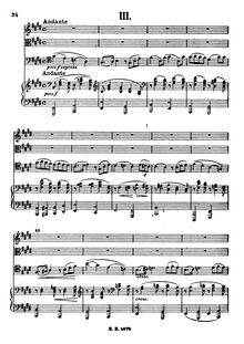 Partition , Andante, Piano quatuor No.3, Werther, C minor, Brahms, Johannes