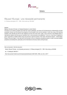 Réussir l Europe : une nécessité permanente - article ; n°4 ; vol.64, pg 883-888