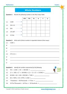 Grade 6 Maths: Workbook - Whole Numbers