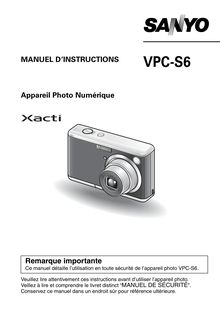 Notice Appareil Photo numériques Sanyo  VPC-S6
