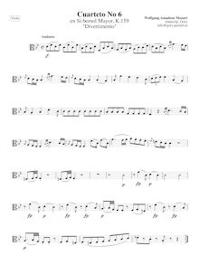 Partition viole de gambe, corde quatuor No.6, Divertimento, B♭ major