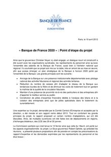 « Banque de France 2020 » : Point d’étape du projet (19/04/2013)