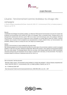 Lituanie : l environnement comme révélateur du clivage ville-campagne - article ; n°1 ; vol.36, pg 93-115