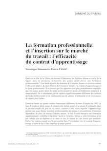 La formation professionnelle et l insertion sur le marché du travail : l efficacité du contrat d apprentissage - article ; n°1 ; vol.337, pg 81-95