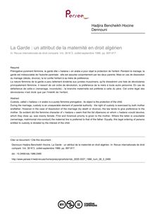 La Garde : un attribut de la maternité en droit algérien - article ; n°3 ; vol.38, pg 897-917