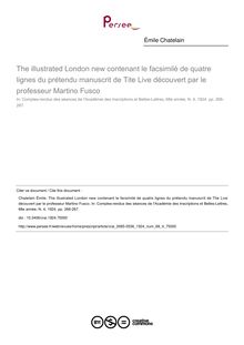 The illustrated London new contenant le facsimilé de quatre lignes du prétendu manuscrit de Tite Live découvert par le professeur Martino Fusco - article ; n°4 ; vol.68, pg 266-267