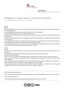 Stratégies de codage verbal en production et rétention - article ; n°2 ; vol.76, pg 481-499