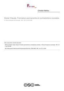 Dubar Claude, Formation permanente et contradictions sociales.  ; n°4 ; vol.22, pg 657-660
