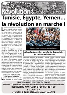 Tunisie, Égypte, Yemen la révolution en marche !