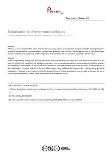Socialisation et événements politiques - article ; n°2 ; vol.52, pg 125-144