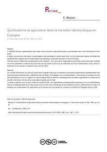 Syndicalisme et agriculture dans la transition démocratique en Espagne - article ; n°1 ; vol.168, pg 40-47