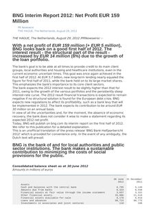 BNG Interim Report 2012: Net Profit EUR 159 Million