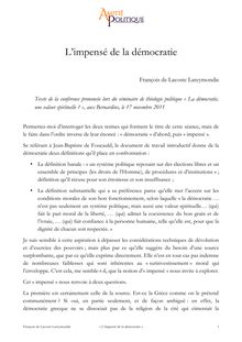 L’impensé de la démocratie, par François de Lacoste Lareymondie