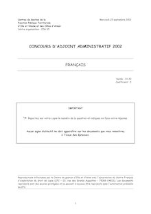 Français 2002 Concours externe interne 3ème voie Adjoint administratif territorial de 1ère classe