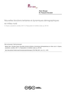Nouvelles fonctions tertiaires et dynamiques démographiques en milieu rural - article ; n°1 ; vol.19, pg 89-100