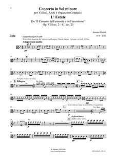 Partition altos, violon Concerto en G minor, RV 315, L estate (Summer) from Le quattro stagioni (The Four Seasons)