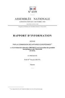 Rapport d information déposé par la commission des affaires européennes sur la révision de la directive 2003/96/CE sur la taxation des produits énergétiques et de l électricité (E 6212)
