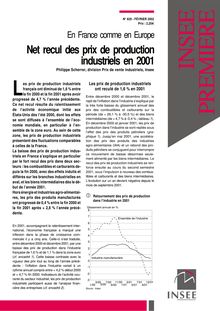 En France comme en Europe - Net recul des prix de production industriels en 2001
