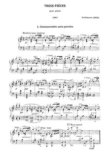 Score, Trois pièces pour piano, Lekeu, Guillaume