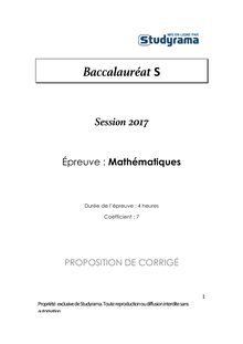 Corrigé Bac S 2017 - Mathématiques