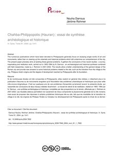 Chahba-Philippopolis (Hauran) : essai de synthèse archéologique et historique - article ; n°1 ; vol.81, pg 5-41