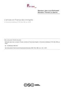 L arrivée en France des immigrés - article ; n°1 ; vol.144, pg 43-48